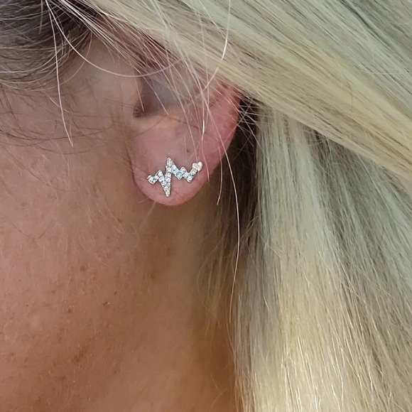 Vital Sign Pulse Micro CZ Stud Earrings - Picture 5 of 8